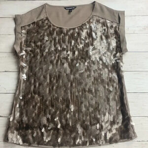 EXPRESS | Embellished Sequin Holiday Short Sleeve XS